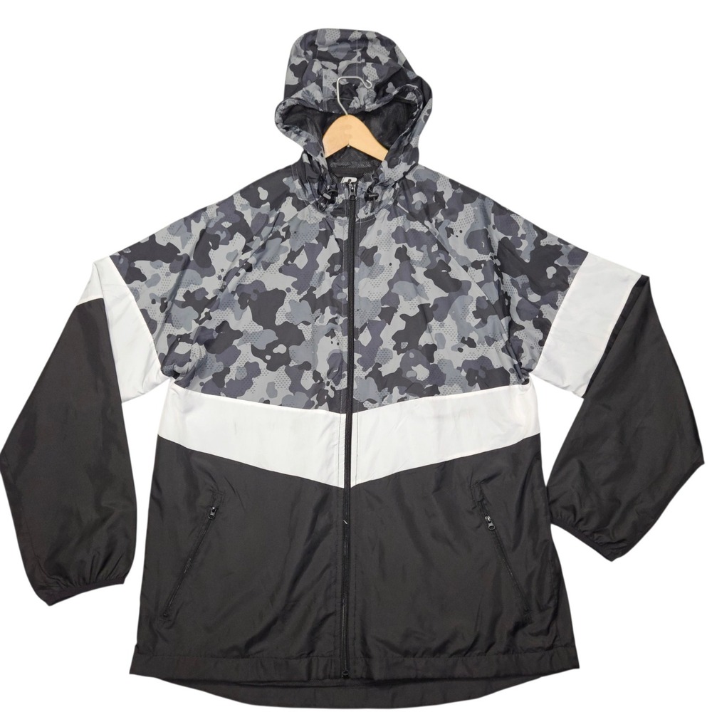 Russell Athletic Camo Colorblock Windbreaker Jacket Grey Black Sz L
